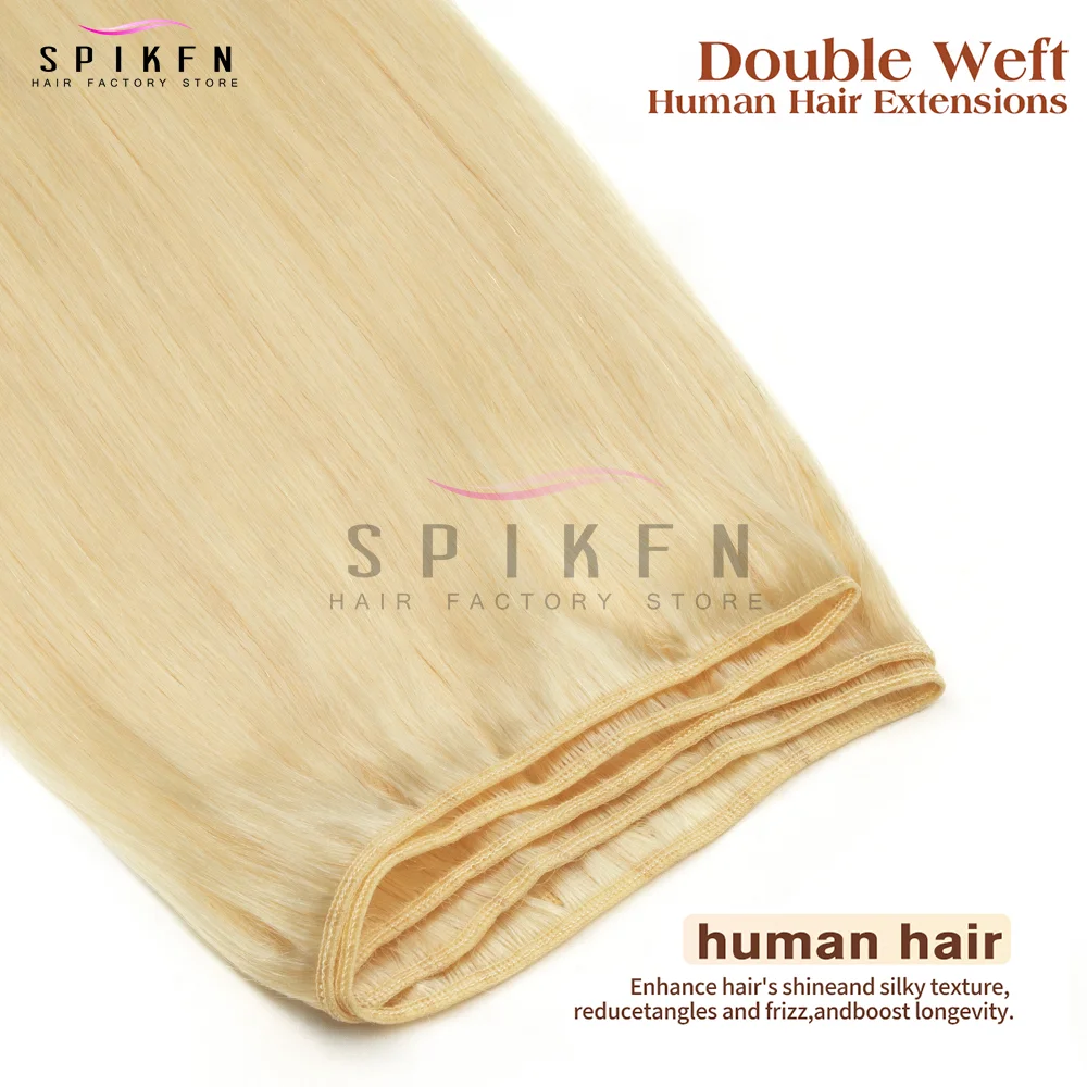 SPIKFN 12"-24" 허니 블론드 인모 웨프트 헤어 번들 익스텐션, 50g/묶음, 실제 기계 레미 헤어 위브