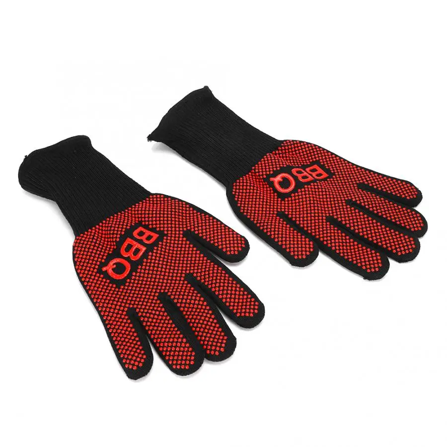 2Pcs 800 Degress Heat Resistant Fire Gloves Flame Retardant Antiskid Fireproof Grill Microwave Oven BBQ Baking Hand Protection