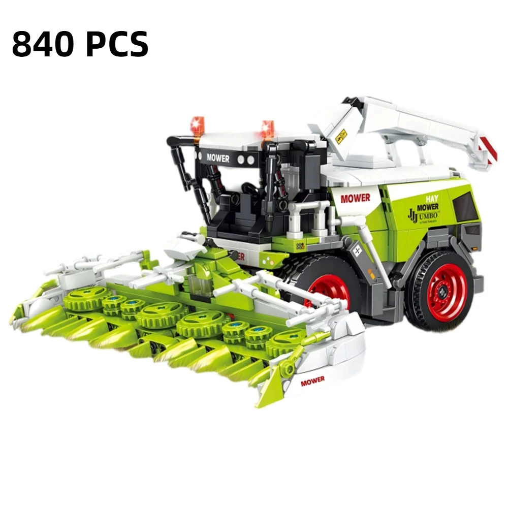 Educatieve bouwsteenset oogstlocomotief met vijf-ploeg tractor katoenen picker auto kraan arm trailer voor kinderen speelgoed