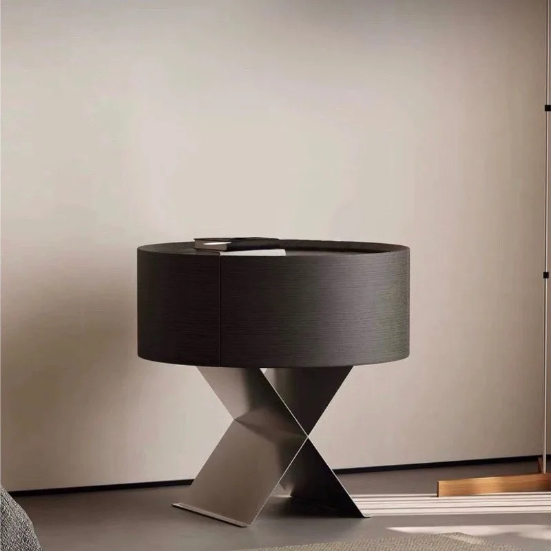 

Elegant Black Round Nightstands Classic European Unique Nordic Bedside Table Narrow Lounges Mesitas De Noche Furniture For Home