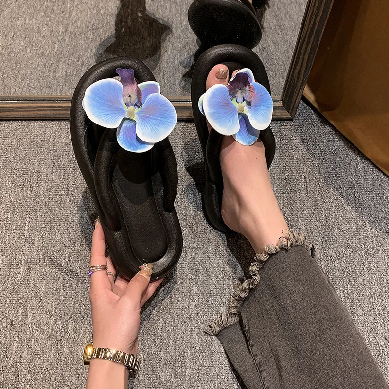 Summer women's flip flops beauty butterfly orchid sweet and cute multi-color slippers party outdoor vacation beach walking slipp