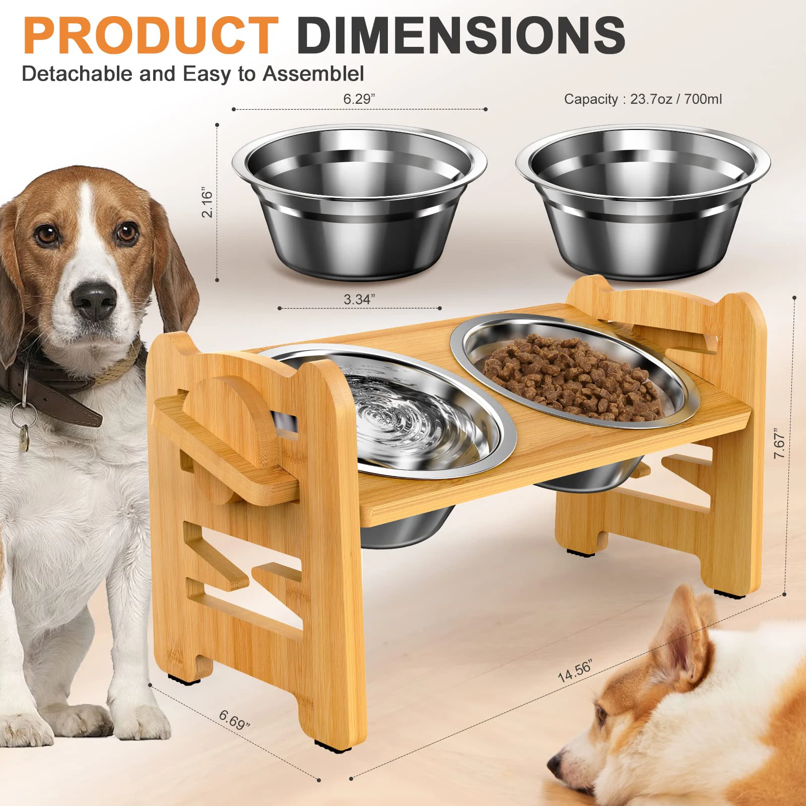 Pet Dog Bowl Feeding and Water Elevated Adjustable Dogs Cat Feeder Stand with Stainless Steel Food Bowls Puppy Dog Accessories