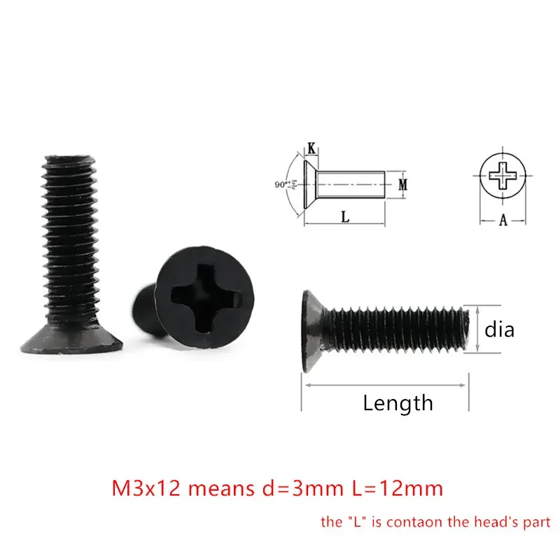 Phillips Screws M2/M2.5/M3/M4*3/4/5/6/8/10/12/16/20/30mm cross Flat/Pan Head Thread Metric Machine screw black finished bolt