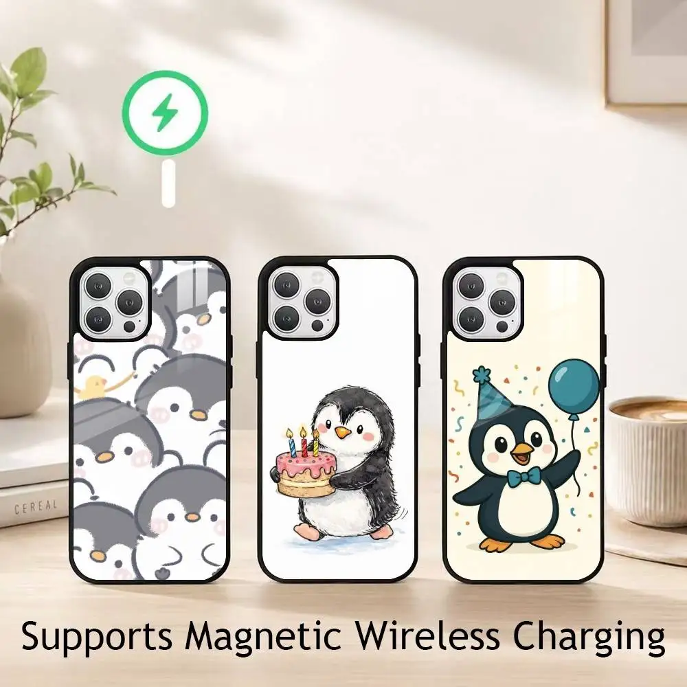 Cute Penguin Kawaii Cartoon gift Phone Case For iPhone18,17,16,15,14,13,12,11 Plus,Pro Allows magnetic wireless charging