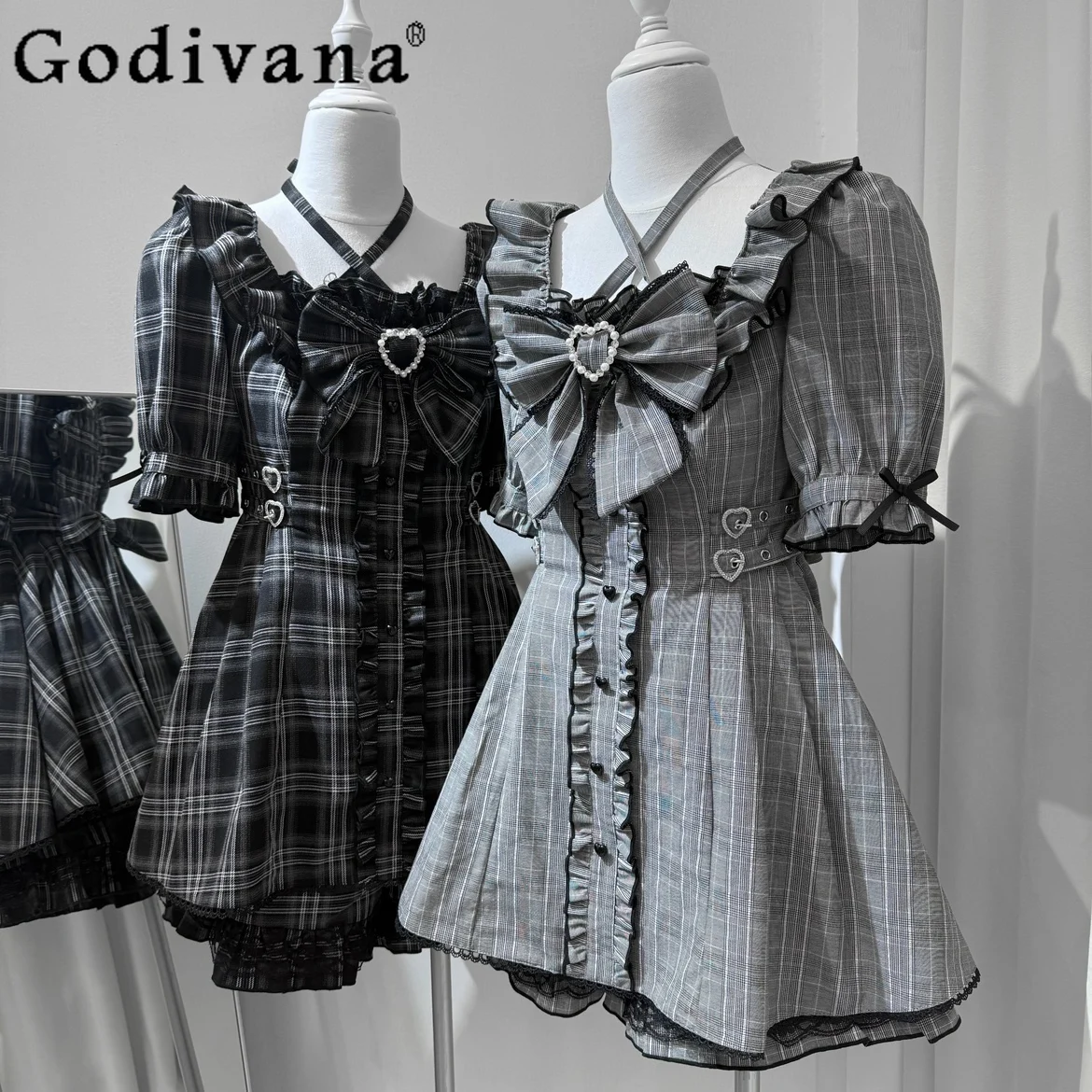

Subculture Mine Dress Set 2025 Japanese Style Girl's Cute Big Bow Slim Short-sleeved Top and Shorts 2-piece Set Women Outfits