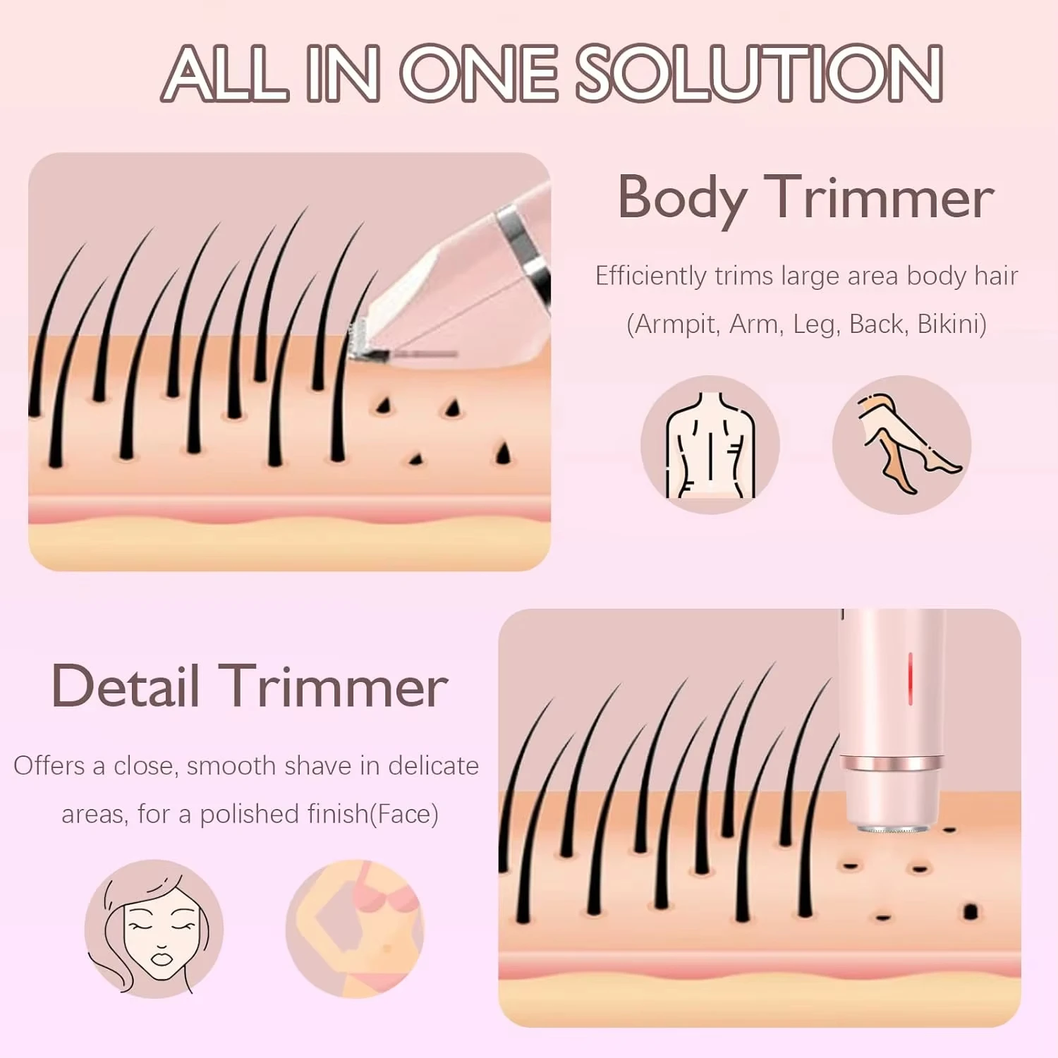 2-in-1 Woman Hair Removal Electric Razor Device Portable Hair Removal Knife Cordless Painless Body Groomer Bikini Trimmer image 4