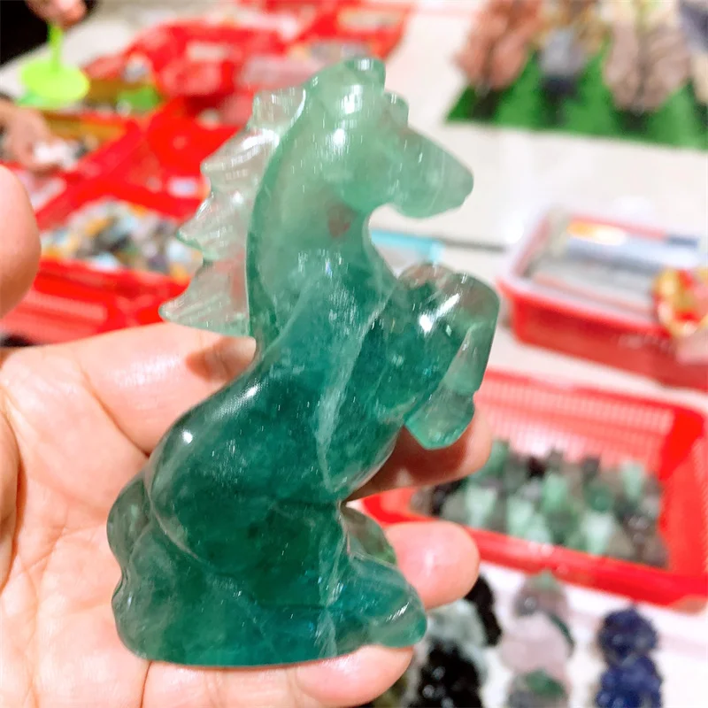 

Natural Fluorite Horse Carving Crystal Animal Healing Energy Stone Fashion Home Decoration Birthday Gift 1pcs 10CM