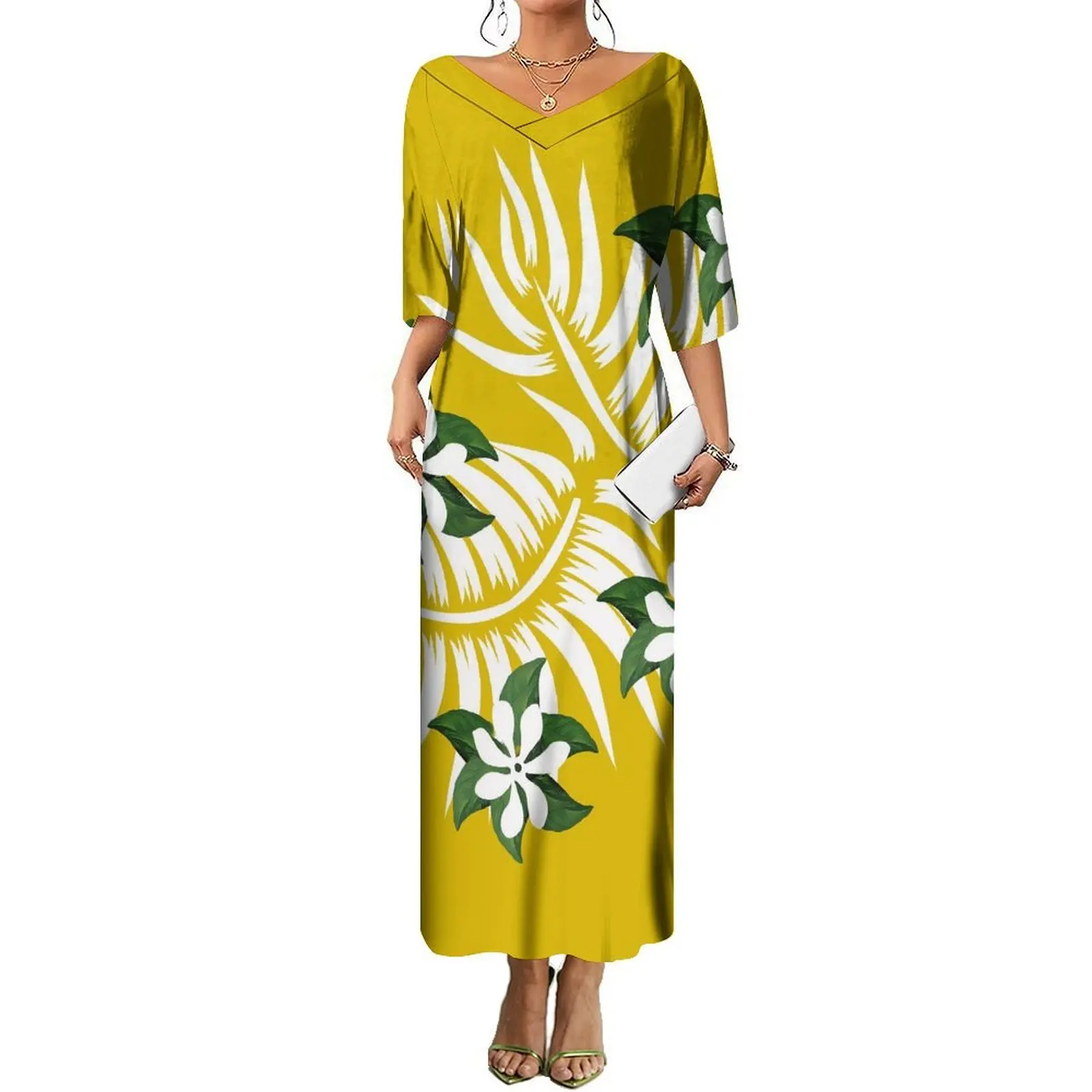 Customizable Polynesian Samoa Fiji Dress Women Summer Casual Floral Print Long Skirt Soft Fabric Comfortable Chic