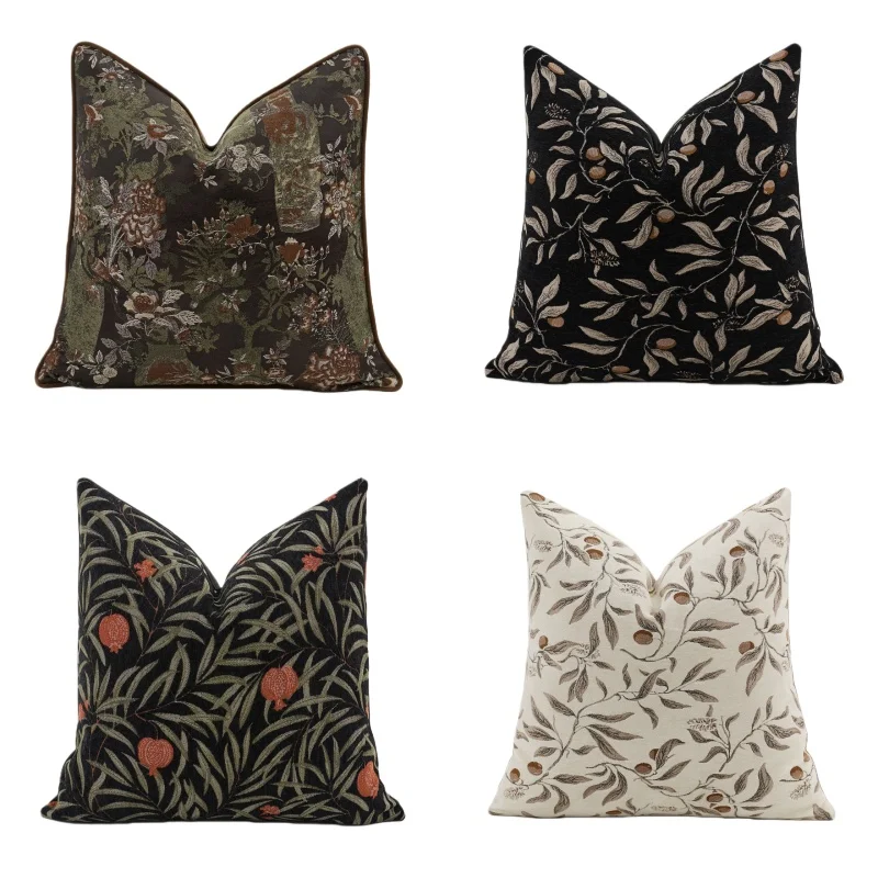Flora Jacquard Pillow Green Plants Cushion Case Modern Luxury Square Decorative Pillow Cover For Sofa Chair Home Decorations