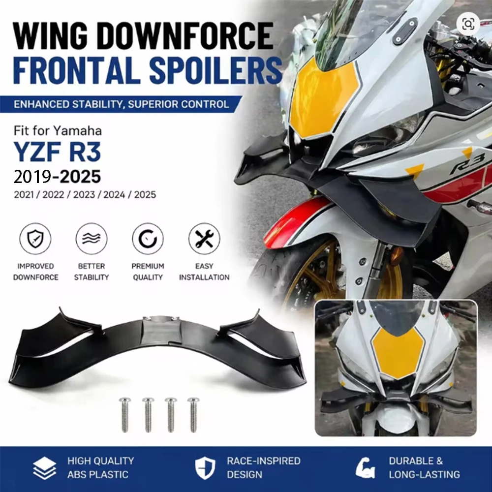 

For YAMAHA YZF R3 Motorcycle WING DOWNFORCE NAKED FRONTAL SPOILERS R3 2019 -2025 2022 2023 Front spoiler Lower spoiler lower lip