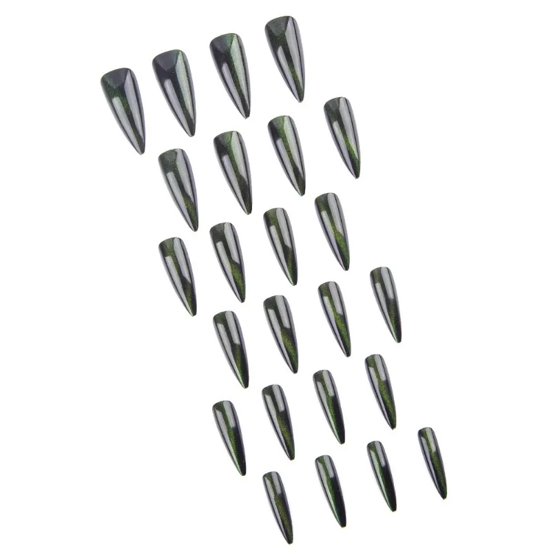 24 قطعة خنجر الأظافر كاذبة الأخضر الداكن تشيس المشارب بريق اضغط على الأظافر يمكن ارتداؤها حار كول نمط الأظافر وهمية منفعل مانيكير