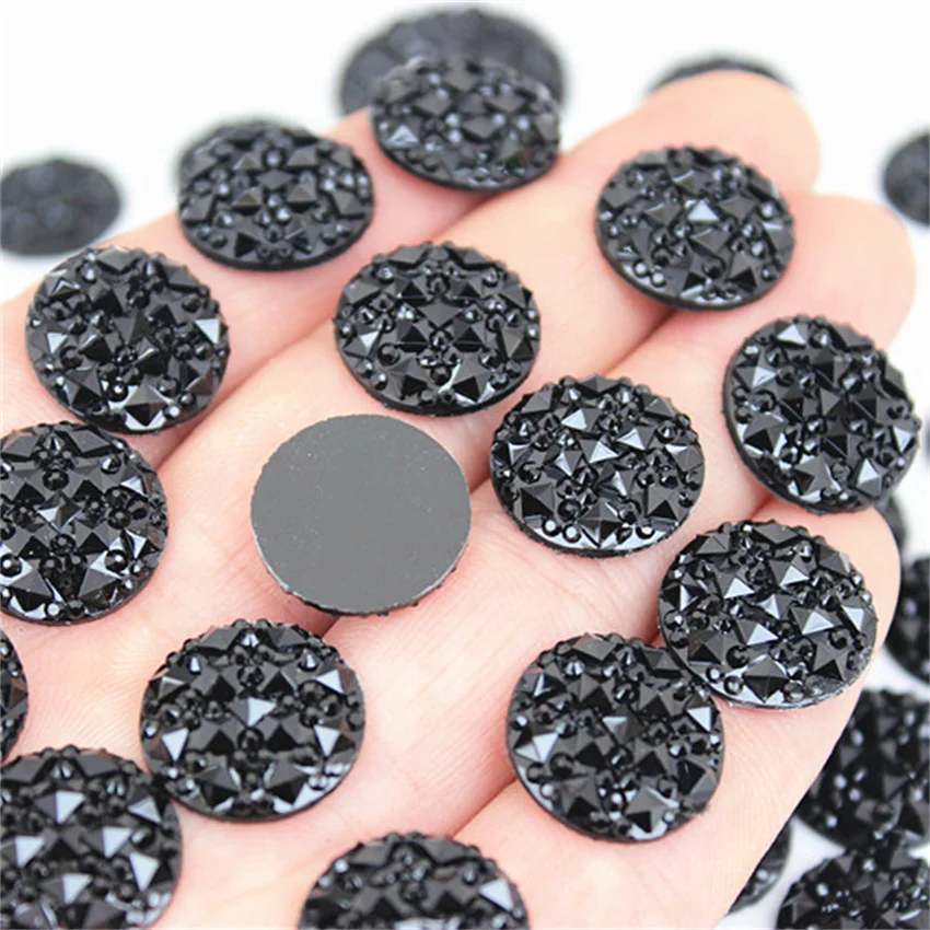 Micui 10/12/14/16/18/20/30mm Black Resin Rhinestones Acrylic Crystals Round Flatback Stone Beads DIY Scrapbooking Crafts MC103