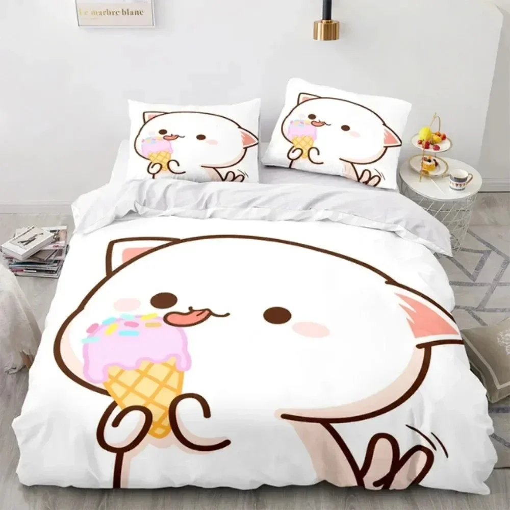 Cartoon Lovely Peach Cat Bedding Set 3D Printed Suitable for Bedroom Duvet Cover Set With Pillowcases Kids Home Textile