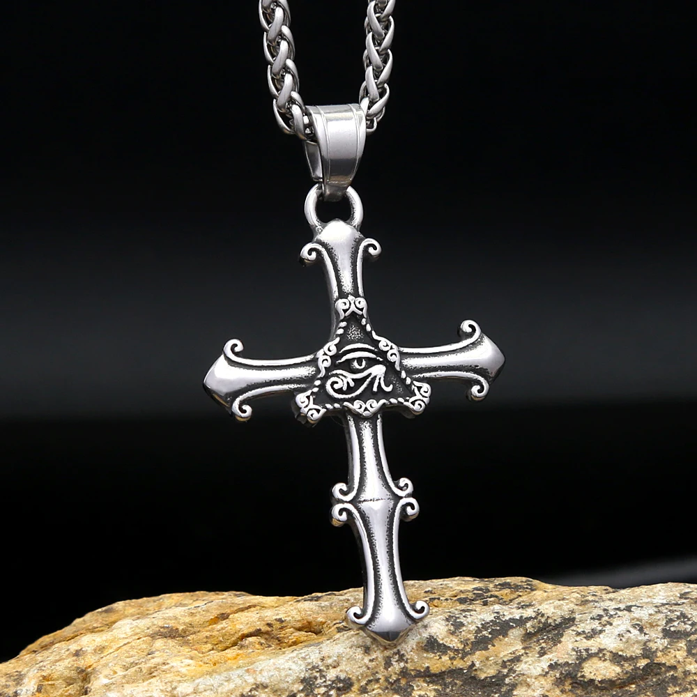 Punk Vintage Egyptian Cross Pendant Stainless Steel Eye Of Horus Necklace For Men Women Unique Animal Jewelry Gift Dropshipping