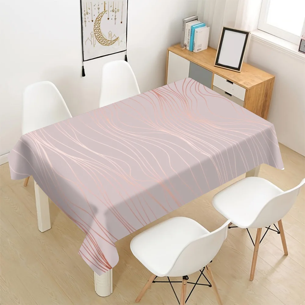 Modern Tablecloth, Blush Pink Wavy Metallic Line Print Cover, Anti-stain Table Cloth, Decor Dining & Simple Style Banquet Table