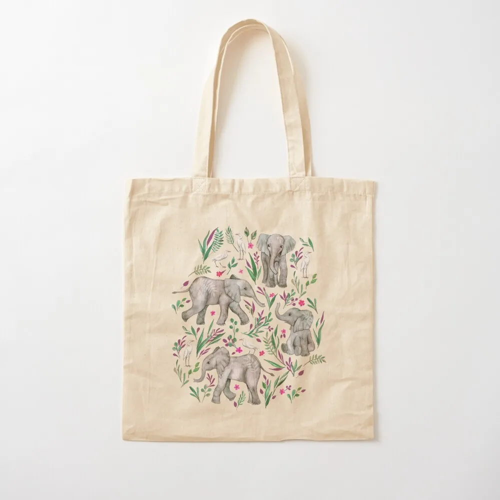 طفل الفيلة والرياضيات بالألوان المائية - حقيبة حمل حمراء بورجوندي حقيبة قماش مخصصة حقيبة تسوق نسائية للنساء