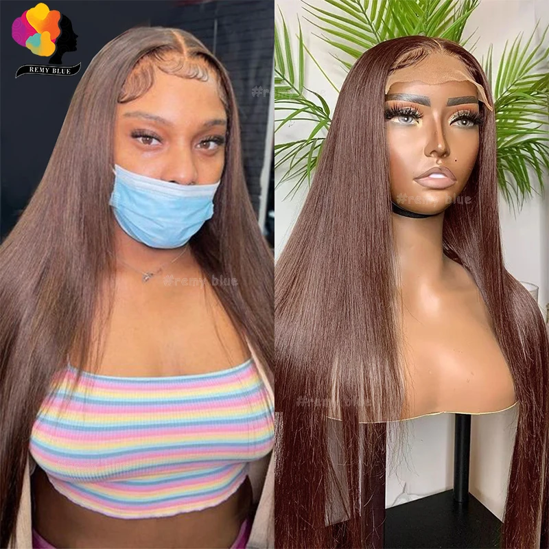 

Chocolate Brown Straight Lace Front Human Hair Wig Pre-Plucked 13x6 13x4 Lace Frontal Wigs 180% Blonde Colored Human Hair Wigs