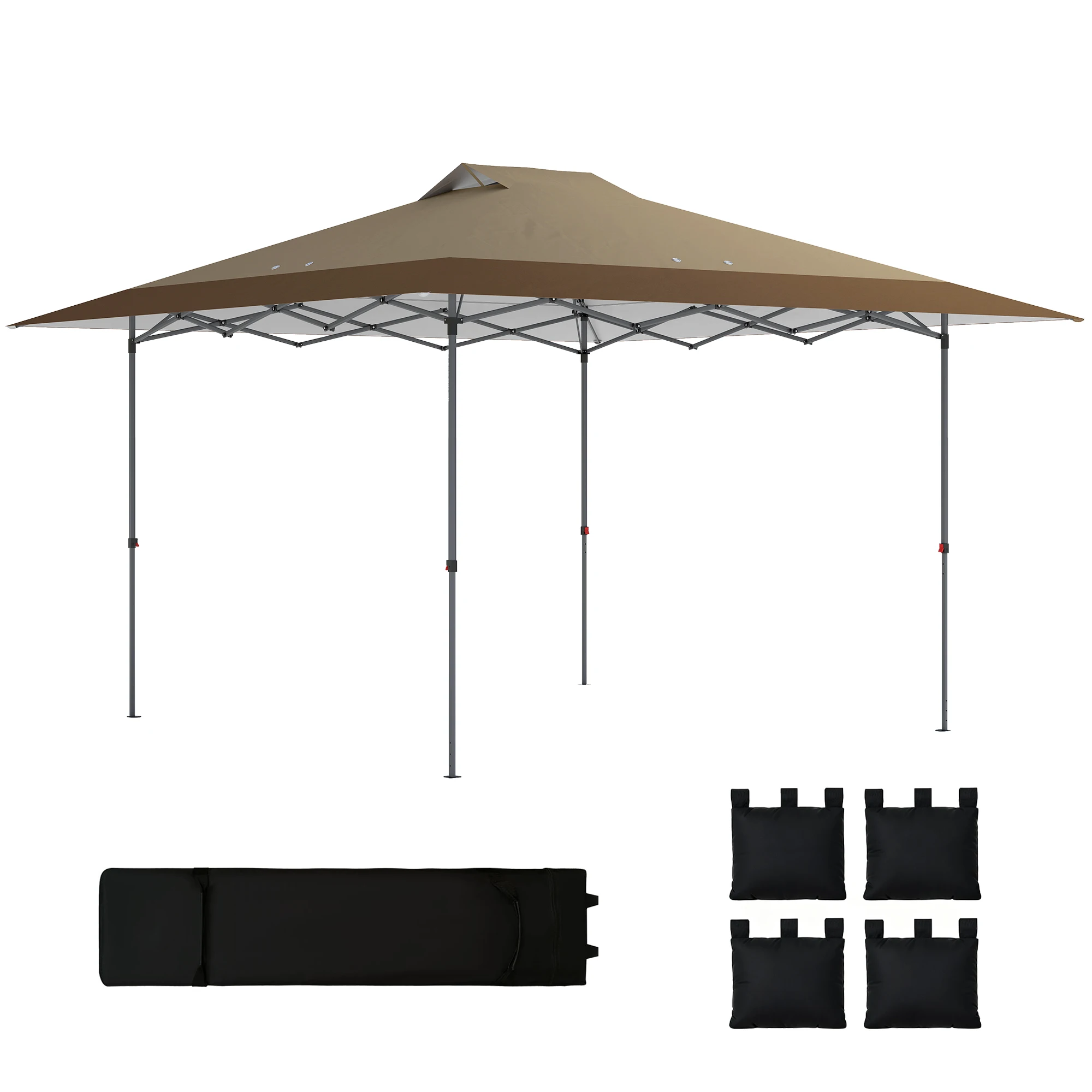 Outsunny Carpa Plegable 4x4 m con Bloqueo Central y Altura Ajustable Beige