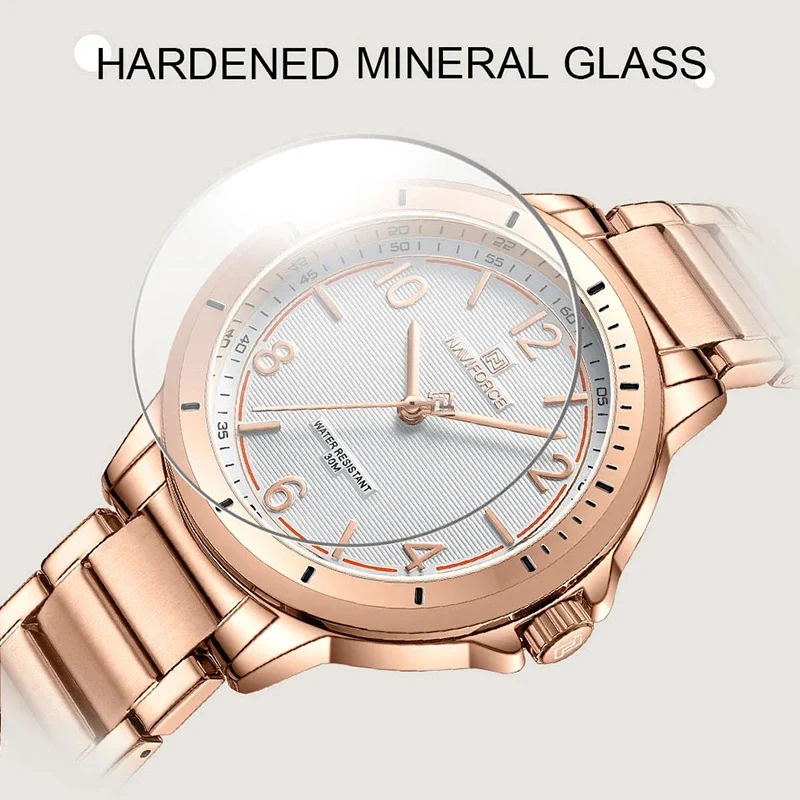 NAVIFORCE-Reloj de cuarzo con correa de acero inoxidable para Mujer, a la moda accesorio elegante, resistente al agua, NF5021