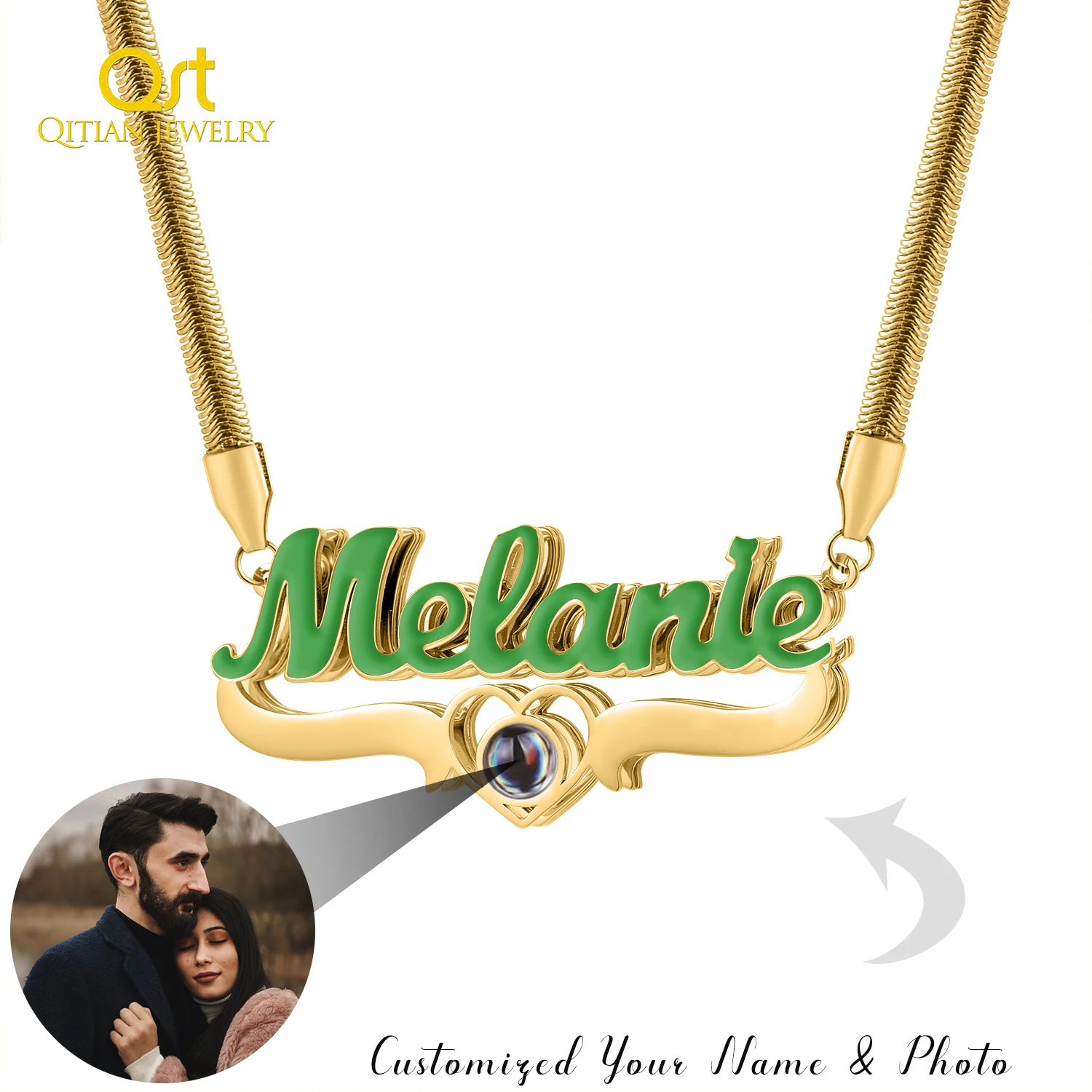 

Personalized Necklace Customized Name Projection Photo Pendant 18k Gold Plated 2024 Trendy Luxury Valentine'S Day Gift