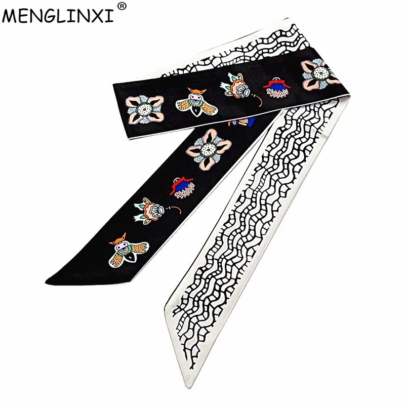 120cm Honeybee Print Scarf Women Silk Scarf Brand Bag Ribbons Fashion Head Scarf Long Scarves Wraps Female Foulard For Ladies