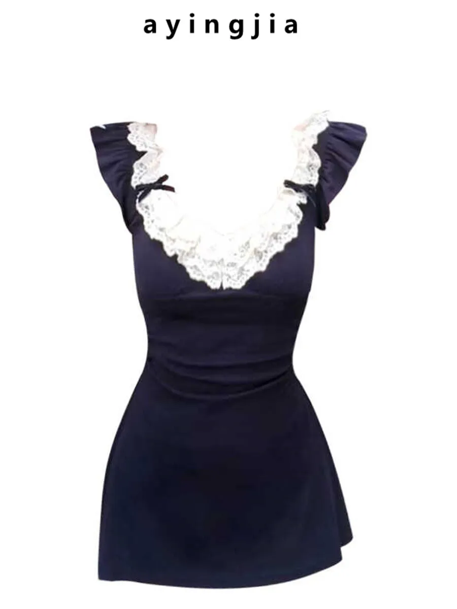 

Новая женская короткая юбка Pure Desire с кружевными вставками и V-образным вырезом, модный летний дизайн, облегающий крой