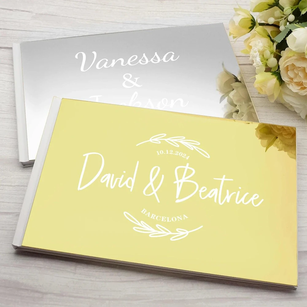 

Personalized Wedding Guest Book Custom Wedding Gift Gold Silver Mirror Cover Engagement Signning Book Wedding Guestbook Album