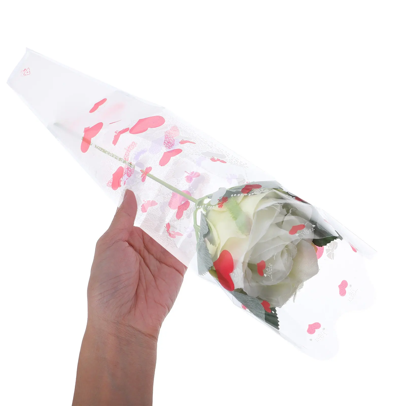 400 Bolsas Transparentes para Ramos de Flores con Diseño de Corazón, Bolsas de Embalaje para Rosas Individuales, para Bodas y San Valentín