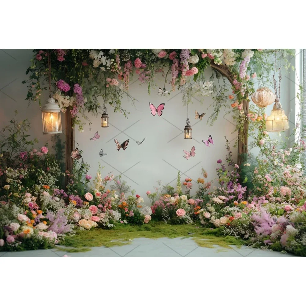 Romantic Floral Butterfly Background Wedding Scene Baby Shower Girls Birthday Party Decor Photography Backdrop Photo Booth Props