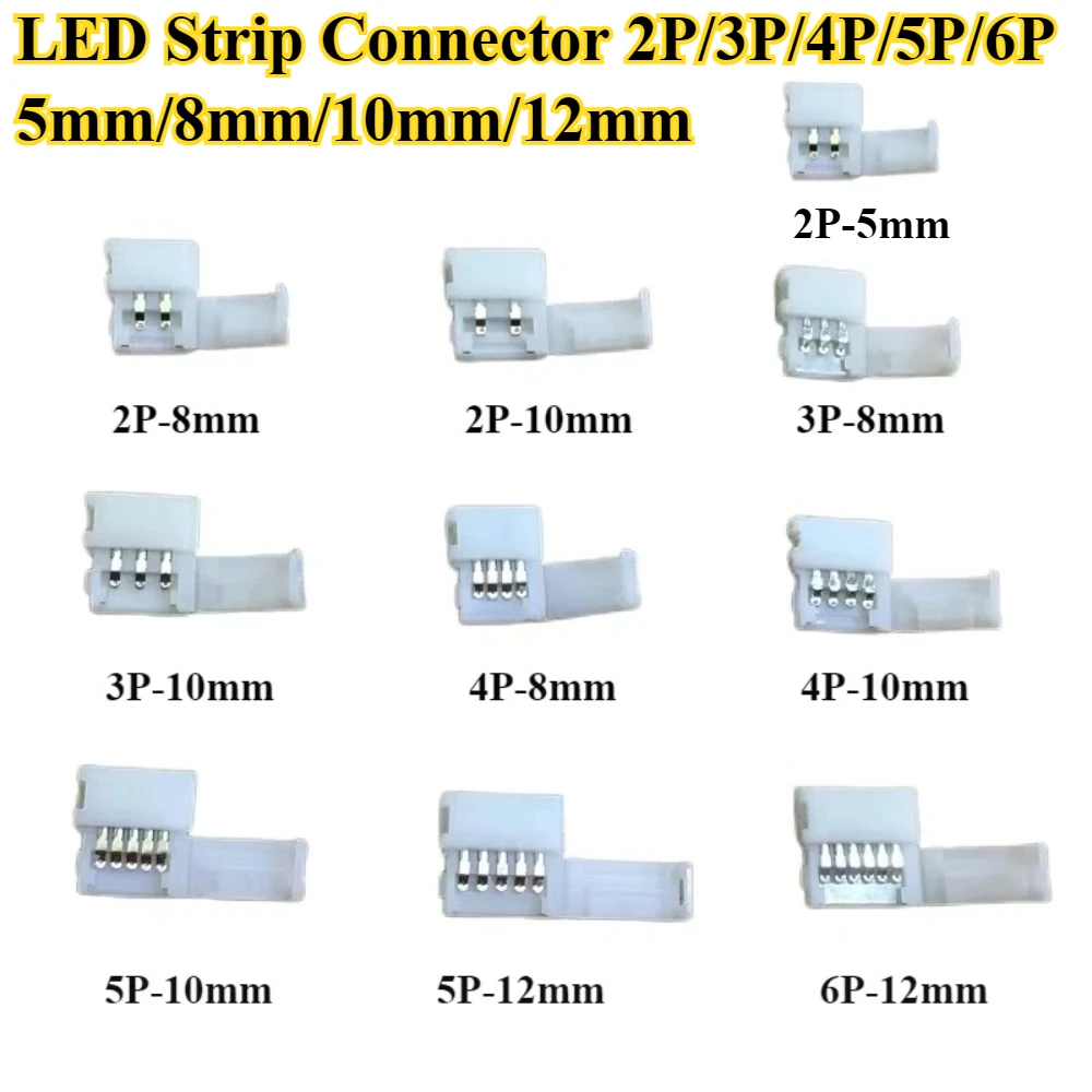 50Pcs LED Strip RGB Light WS2812 Connector 5/8/10/12mm LED Strip 2PIN 3PIN 4PIN 5PIN 6PIN Connect RGBW RGBWW Single Color Strip