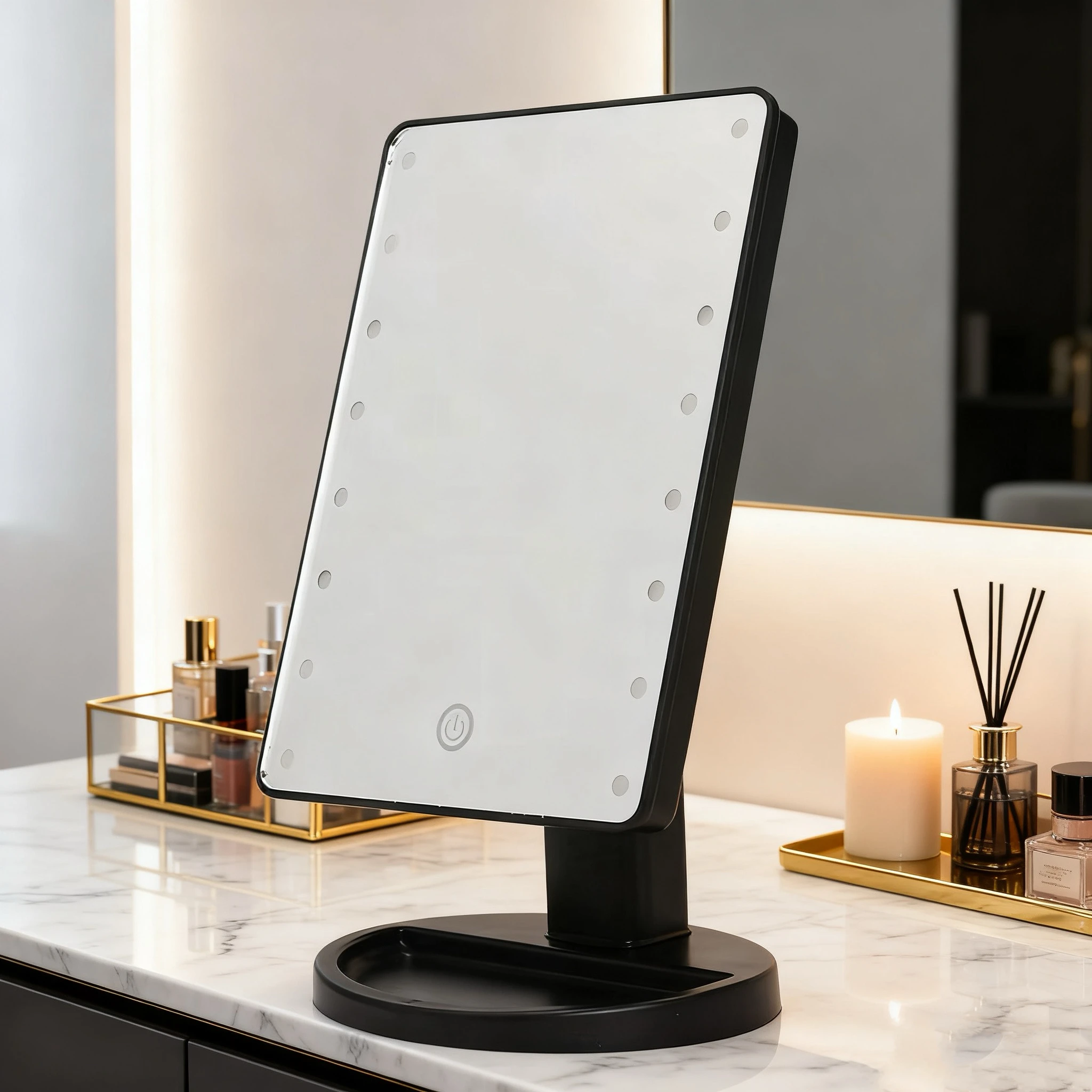 

Desktop LED Vanity Mirror with Touch Control, Dimmable Light, Square Makeup Mirror for Women and Students, Portable