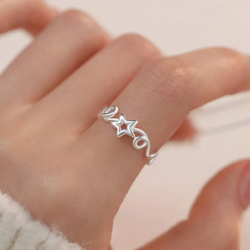 Girlbible 925 Sterling Silver Aesthetic Fresh Multi Layer Ring For Women Line Star Minimalist Entwine Jewelry Gift Dropshipping