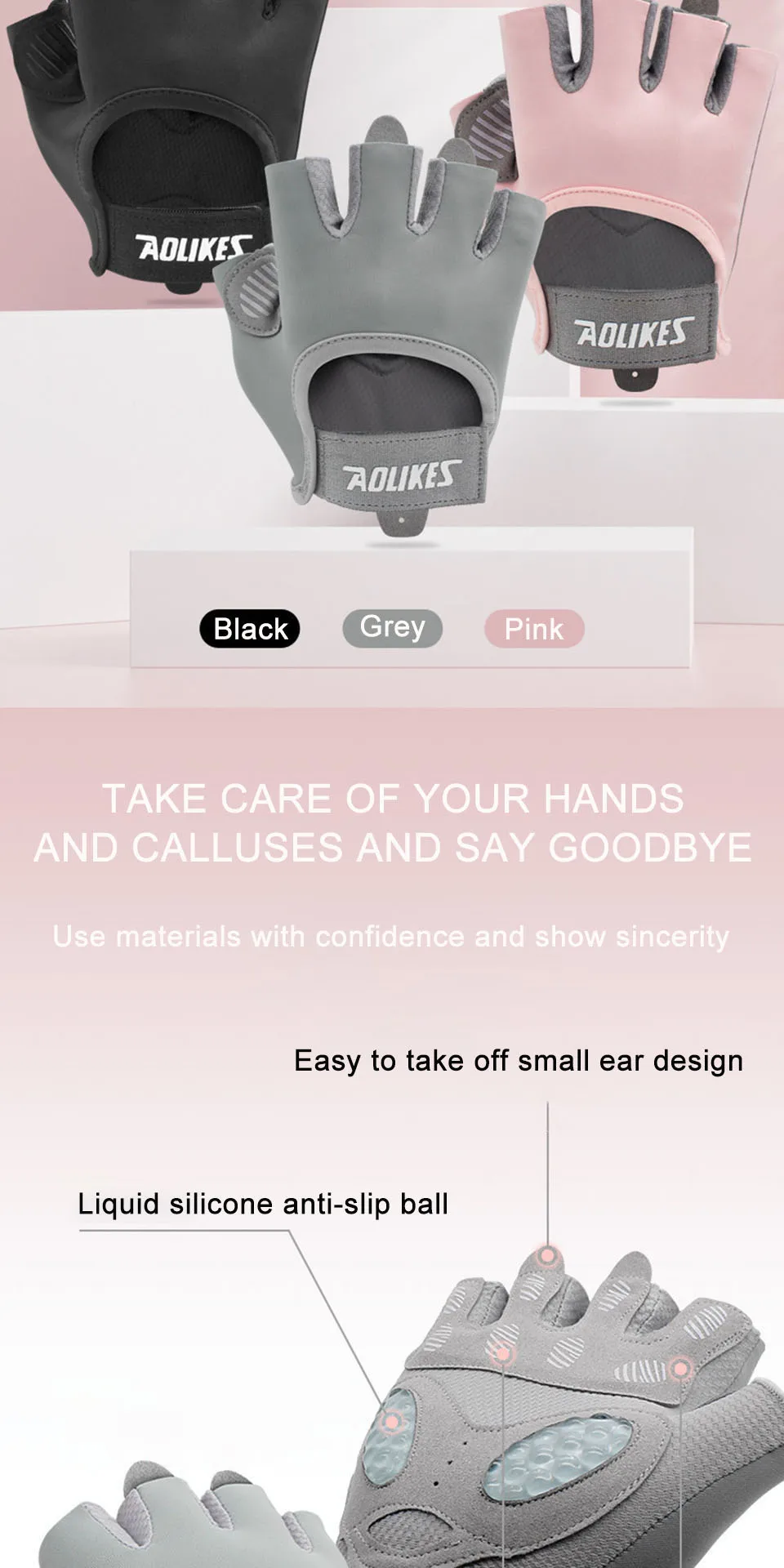 AOLIKES Atmungsaktive Fahrradhandschuhe Workout Gym Handschuhe für Männer Frauen Gewichtheben Fingerlose Handschuhe Training Übung Fitness – Detail 6
