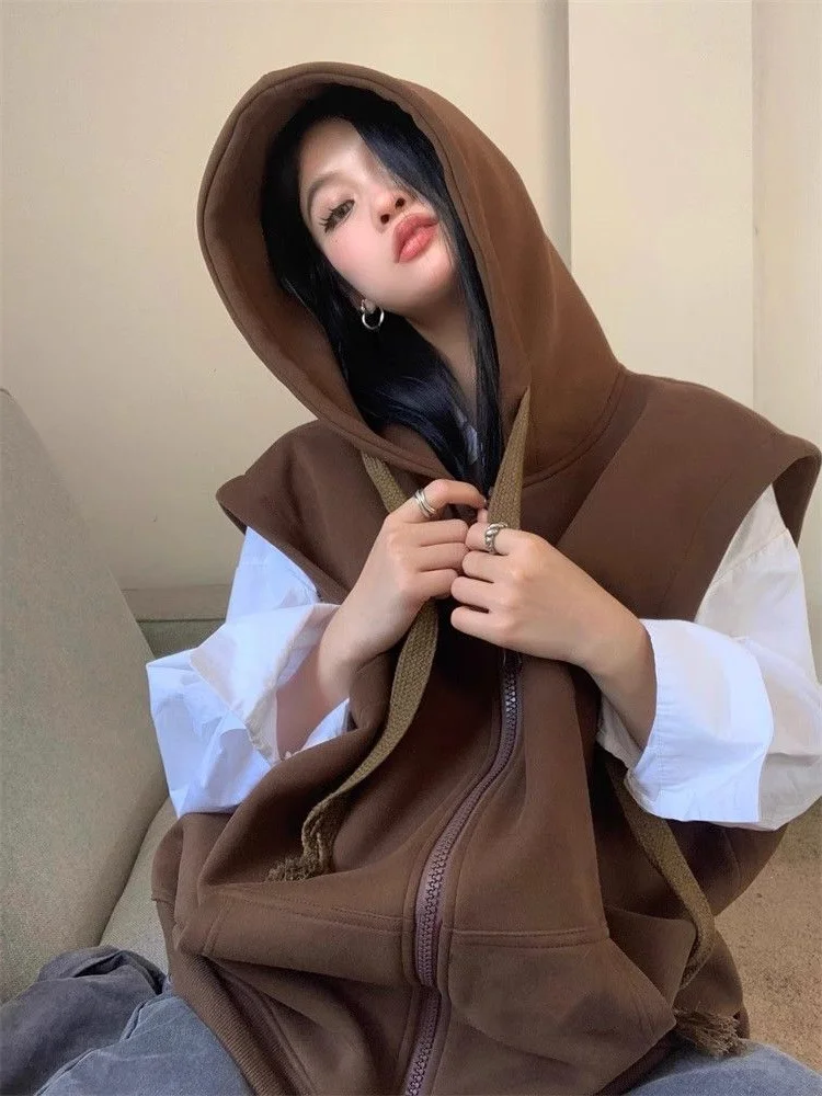

plus Size Hoodie Sweatirt Women's Vest Long Outerwear American Letter Print Zipper Casual Comfortable Spring Faion
