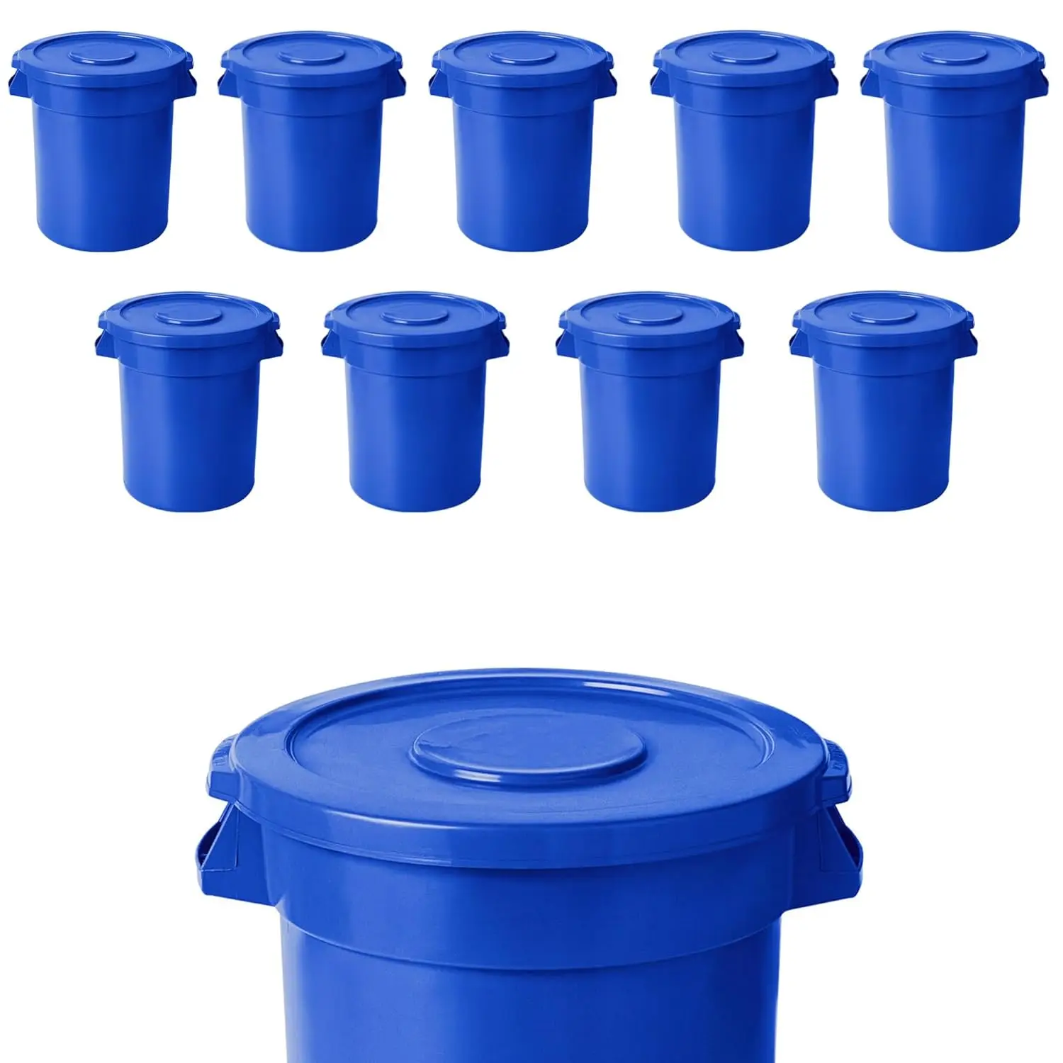 

10 Pack 32 Gallon Blue Round Commercial Trash Can with Lid/Ingredient Bin Recycling Bin Kitchen Garbage Can Office, Custom