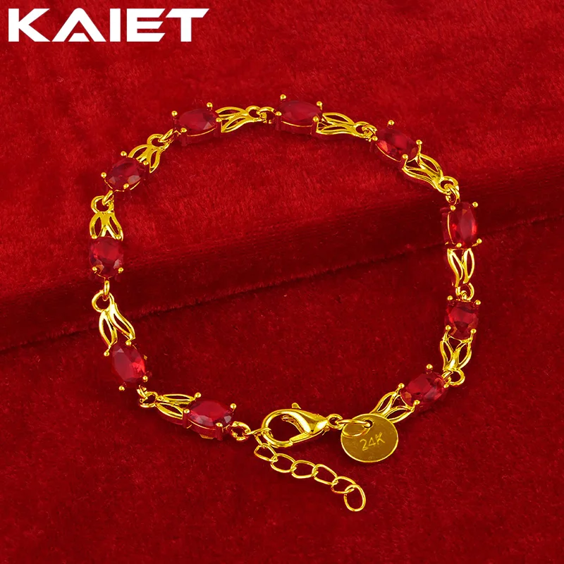 KAIET 24K Gold Color Crystal Chain Bracelet For Women Weddings Engagements Fashion Accessories Jewelry