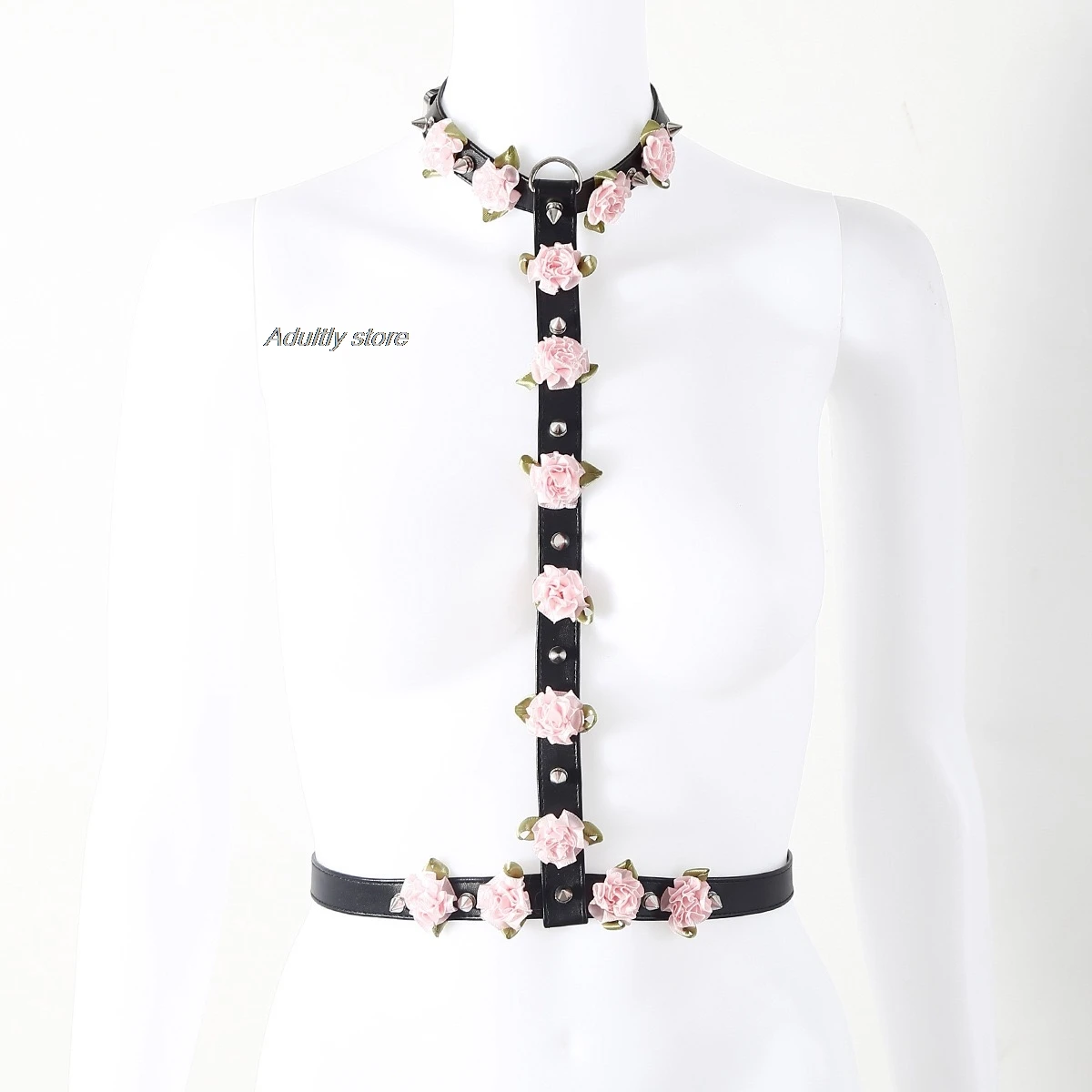 

New Handmade Cosplay Pink Rose Flowers Choker Belt attach to Waist Belt Cute Lolita Kawaii Harajuku Outfit Stage Performance