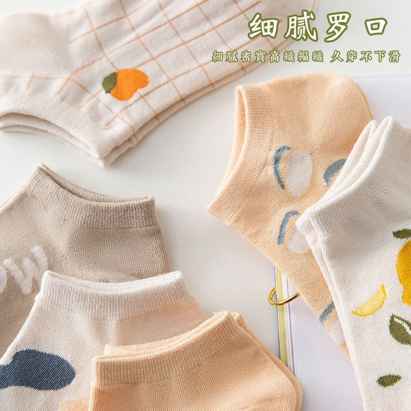 6 Pairs of High Quality Spring/Summer Short Women\'s Socks Cute Animal Striped Cotton and Ankle Breathable Kawaii Girls Socks