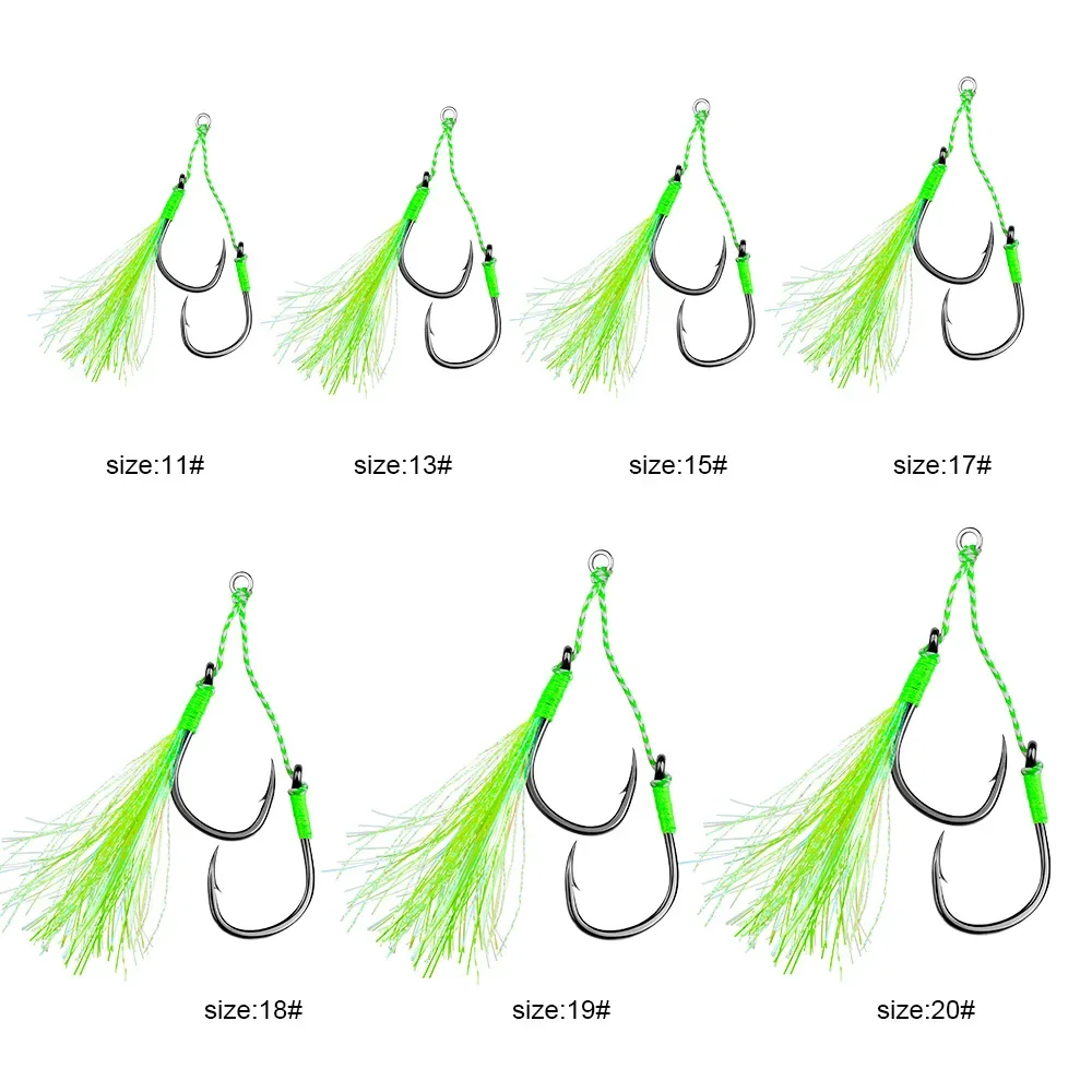 5 pair/lot Jigging Assist Hook Fly Fishing Hook Barbed Double Sharp Hooks With Thread Feather Sea Fishhook Fishing Tackle