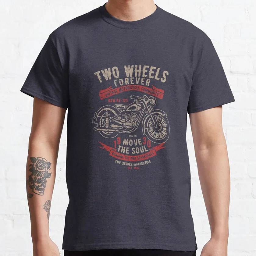 Two Wheels Forever Motorcycle Retro Cafe Racer Motorcycle Rider t shirt for men 100% cotton large size clothes graphic t shirts