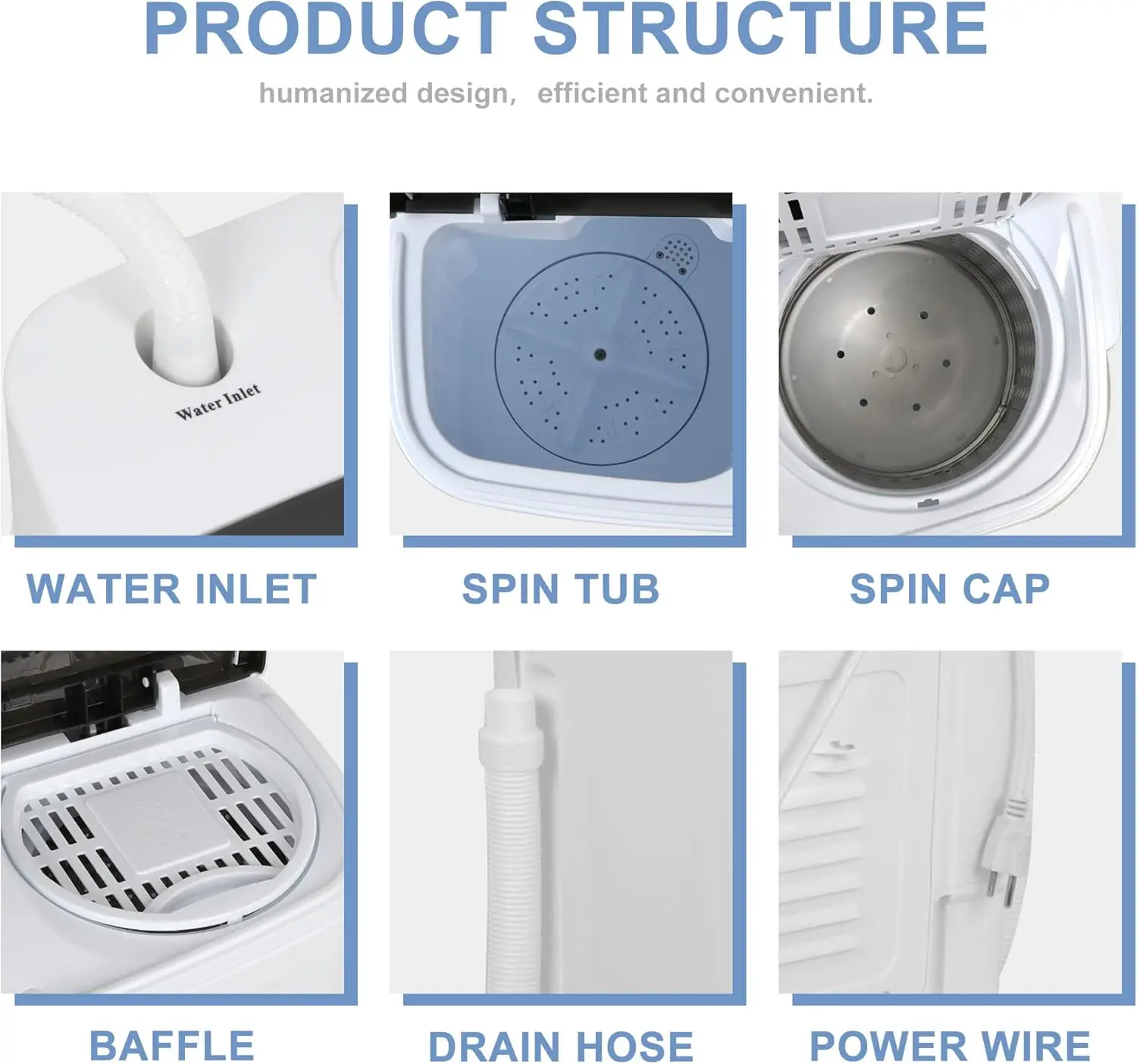 Компактная мини-стиральная машина с двойной ванной, емкостью 13 фунтов, портативная стиральная машина для стирки и цикла вращения, встроенный гравитационный слив