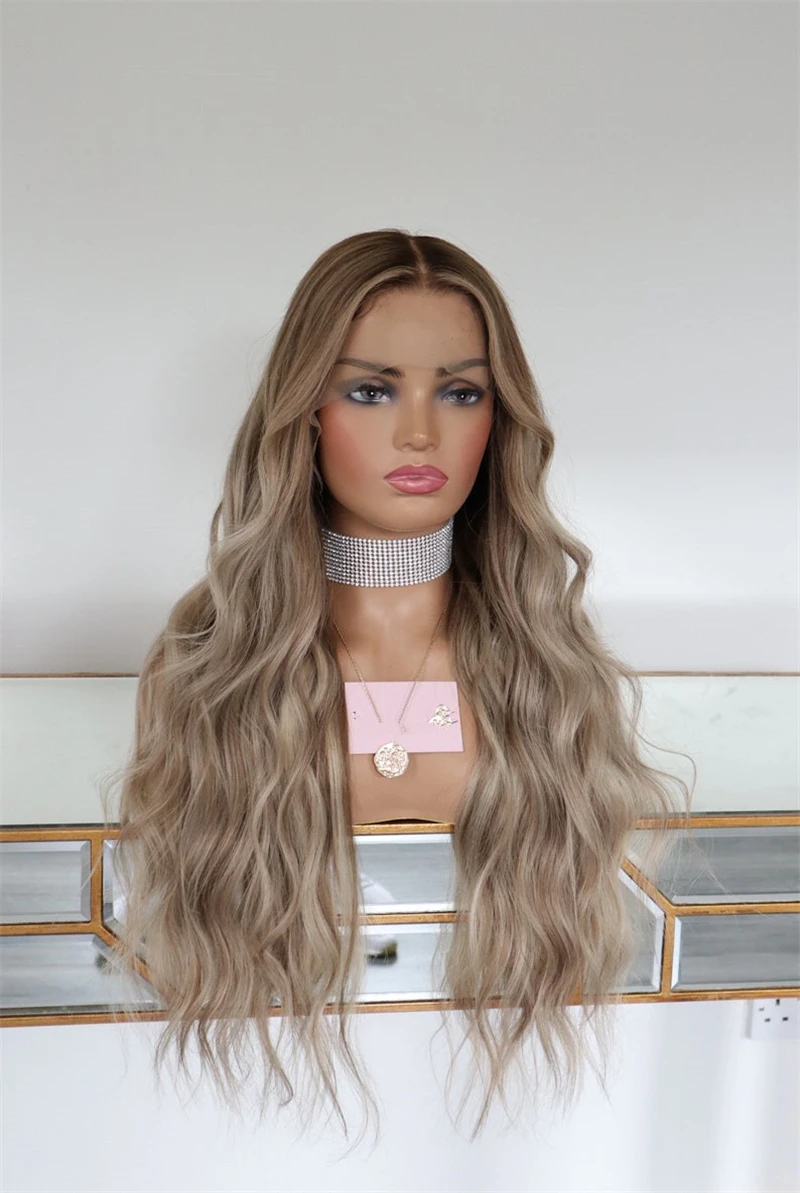 

Ombre Ash Blonde Lace Front Human Hair Wig Pre Plucked 13x4 Body Wave Transparent Wig 180% Density Brazilian Remy Hair Wigs