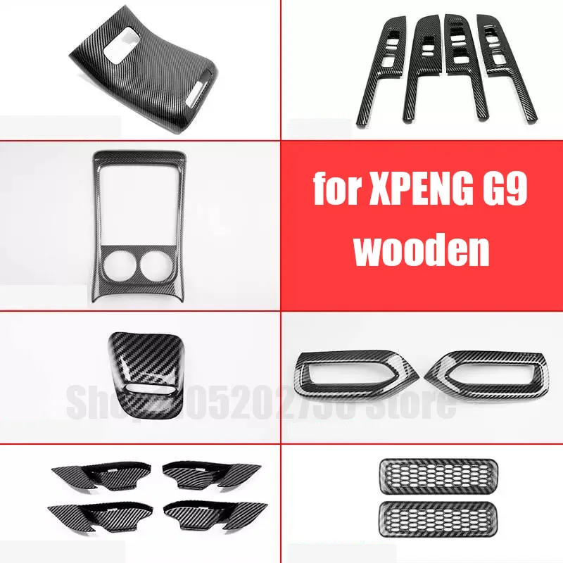 

Carbon Fiber Look Protection Cover Creative Sticker XPENG G9 2024 2025 2026 Wood Grain Center Control Cup Panel Door Cover