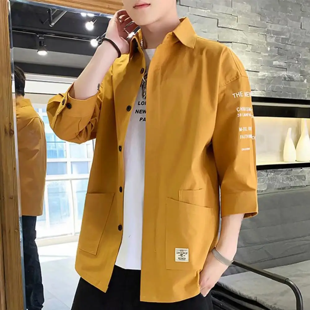 Three-quarter Sleeve Men Top Japanese Style Casual Cargo Shirt Coat Soft Breathable Stylish Men's Fashion for Summer Spring Men