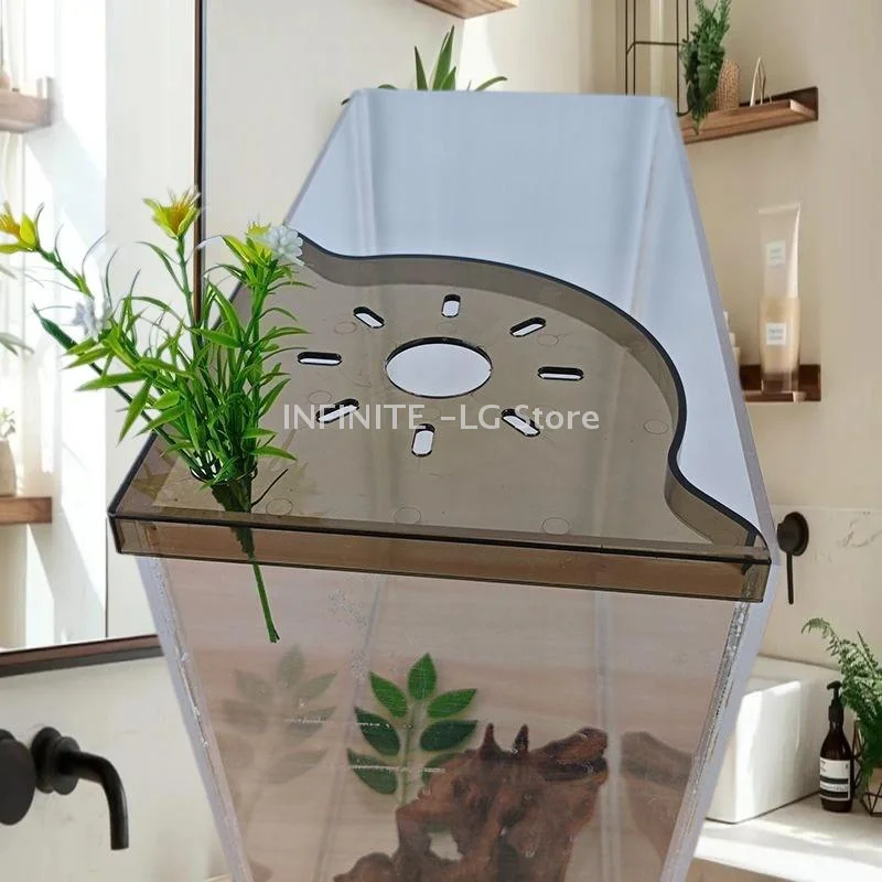 Fish Tank Mount Corner Shelf with Hydroponics Green Plant Tray, Punch-free Storage Rack Landscape Bracket