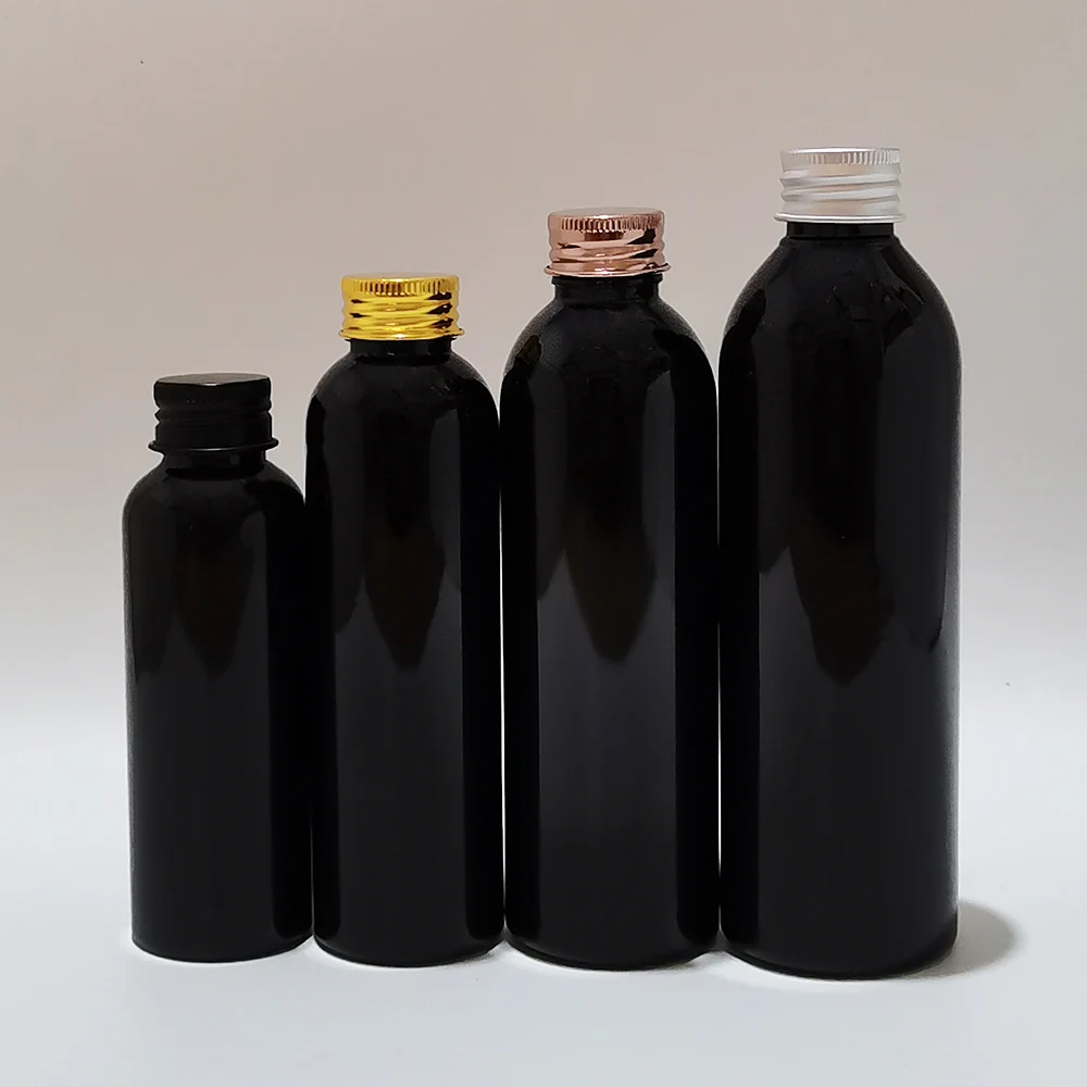 30pcs 100ml 150ml 200ml 250ml Empty Black Clear Bottle With Aluminum Screw Cap For Shampoo Liquid Soap Plastic Travel Container