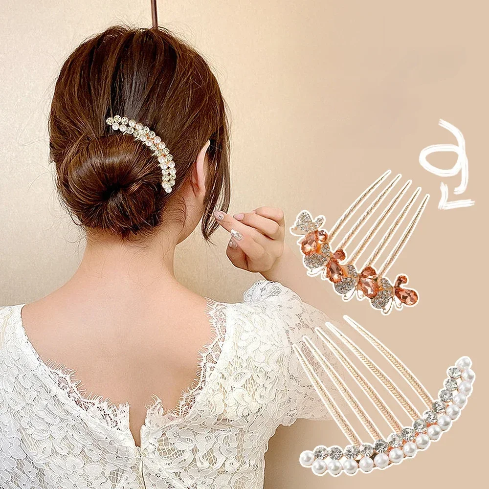 Vintage Elegant Pearl Hair Comb Clip Hair Side Comb Tooth Hairpin Women Girls Ladies Hair Ornaments Rhinestone Style Accessories