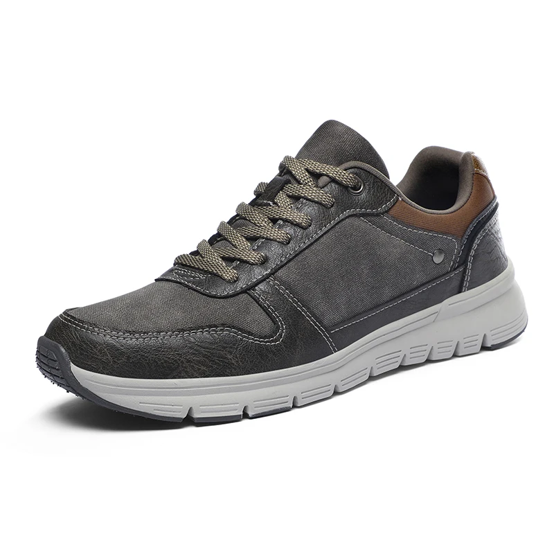 

Men's Casual Leather Sneakers Lightweight Walking Shoes Breathable Comfortable Daily Footwear Gray Brown 39-48