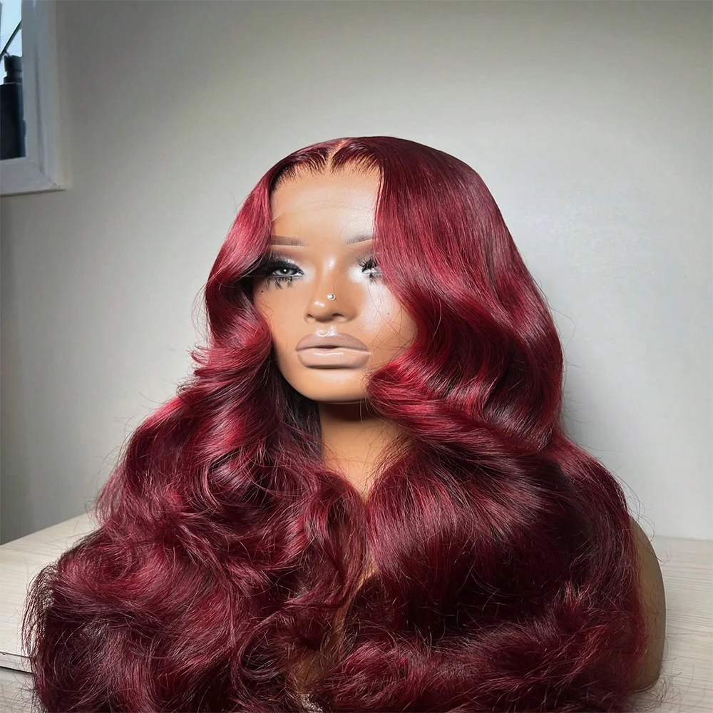 99j بورجوندي 4x4 Hd الدانتيل أمامي خصلات الشعر المستعار الإنسان شفافة ملونة الجسم موجة الأحمر الدانتيل شعر مستعار أمامي 4x4 إغلاق شعر مستعار للنساء #6