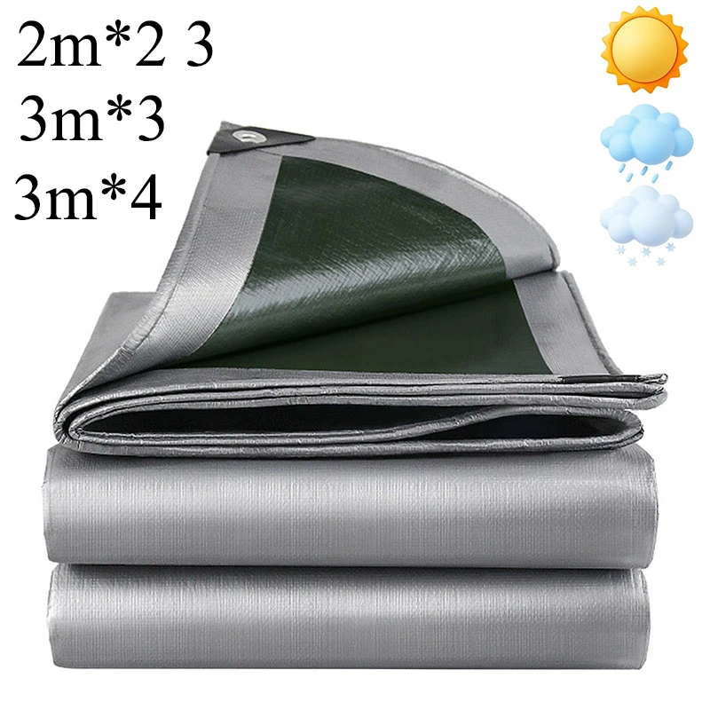 

Waterproof Tarpaulin 2m*2 2*3 3*3 3×4m Green Silver Tarp Rain Cover Uv Block Awning Canopy Awning Backyard Garden Sunshade Camp